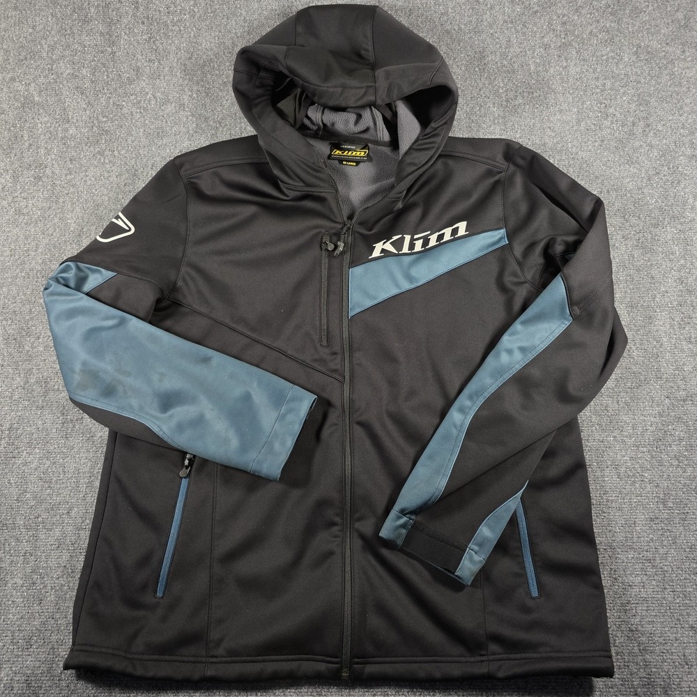 Klim Soft Shell Fleece Lined Hooded Jacket Men's 2XL Black Blue Snowmobile